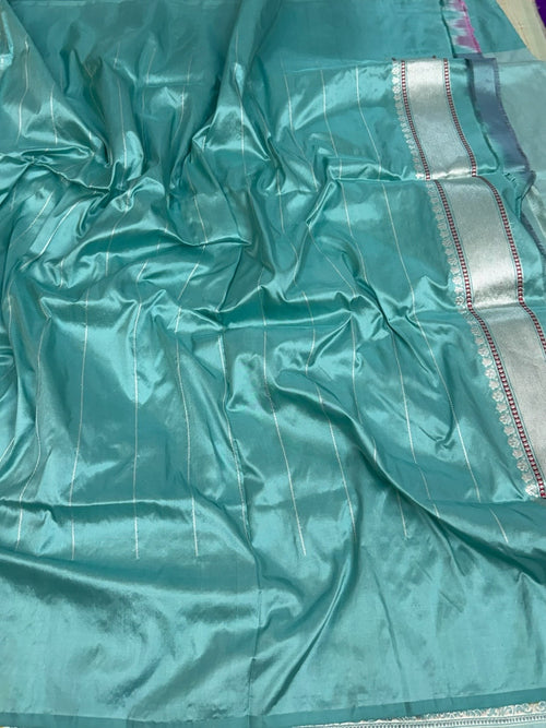 Aqua Blue Handwoven Banarasi Pure Katan Silk  Saree