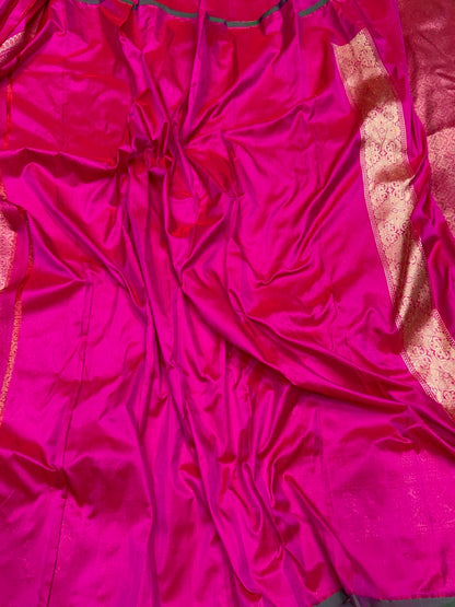 Rani Pink Pure Banarasi Silk Brocade Saree in Katan Mulberry Silk