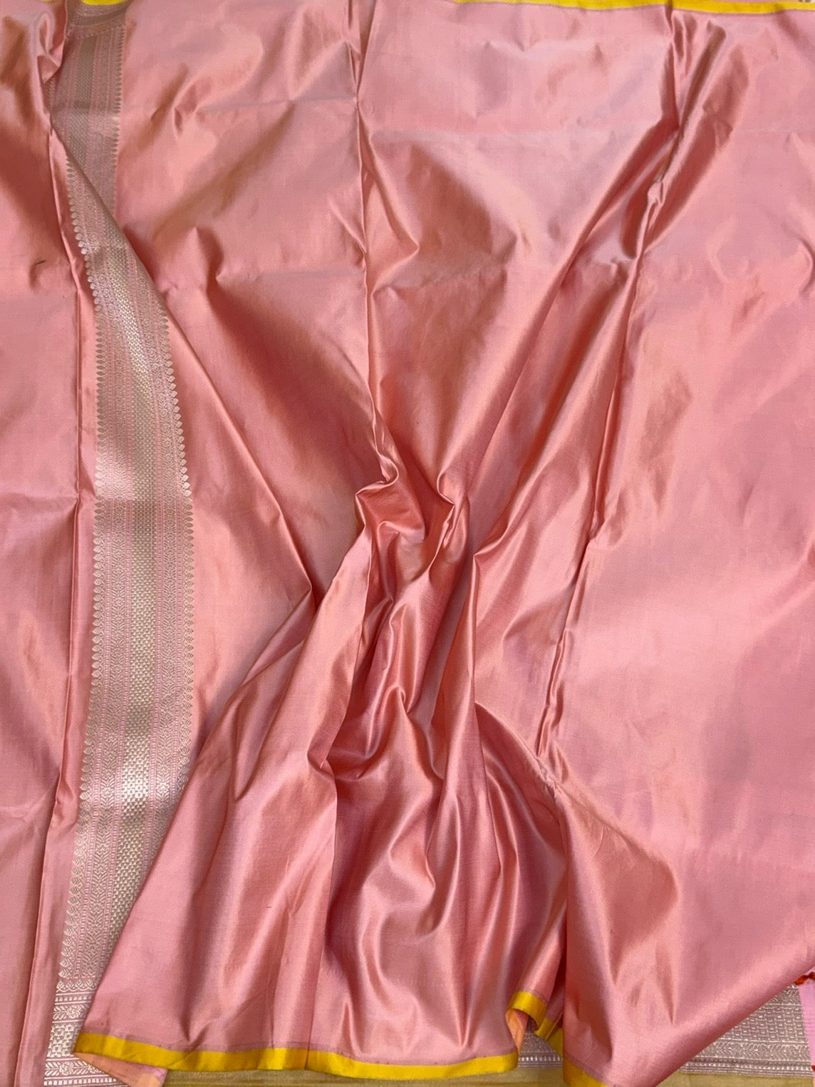 Peach Handwoven Pure Banarasi Satin Tanchoi Silk Saree