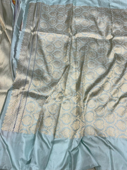 Powder Blue Handwoven Pure Banarasi Ektara Silk Saree