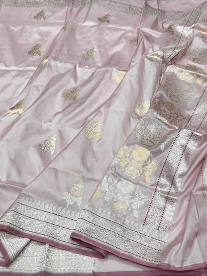 Powder Pink Handwoven Pure Banarasi Silk Saree