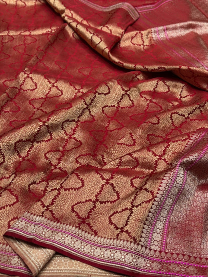 Red Handwoven Pure Banarasi Brocade Saree – Kadwa Katan Silk | Authentic Banaras Handloom