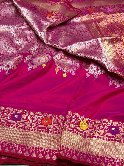 Rani Pink Handwoven Pure Banarasi Silk Saree