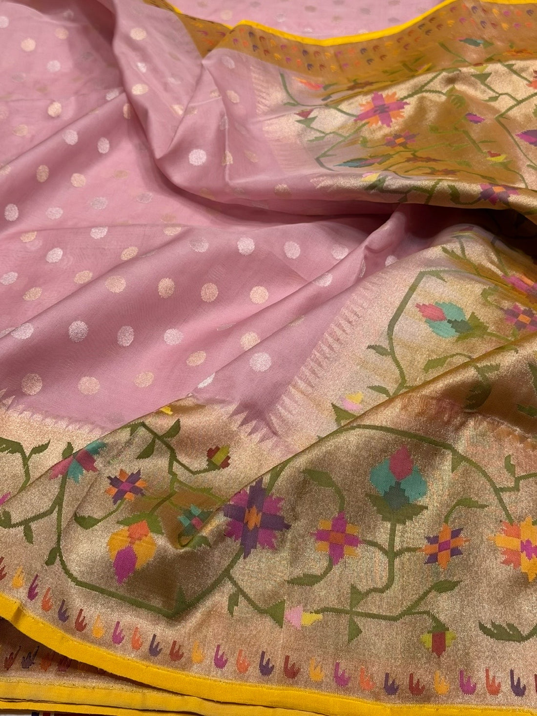 Pink Handwoven Pure Banarasi Ektara Organza Silk Saree – Kadwa Weave Paithni Border in Kora Mulberry Silk