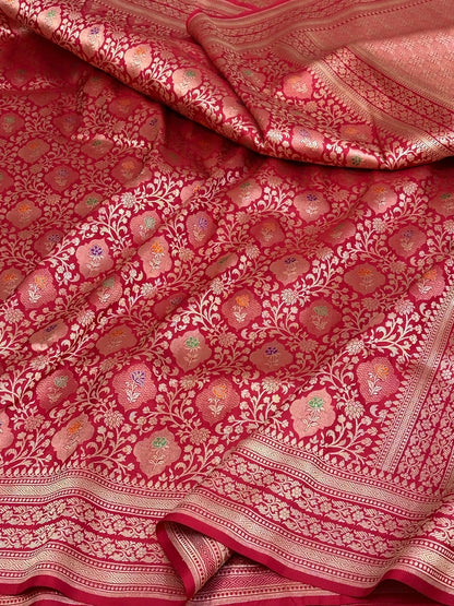 Red Minakari Banarasi Pure Katan Silk Brocade Saree