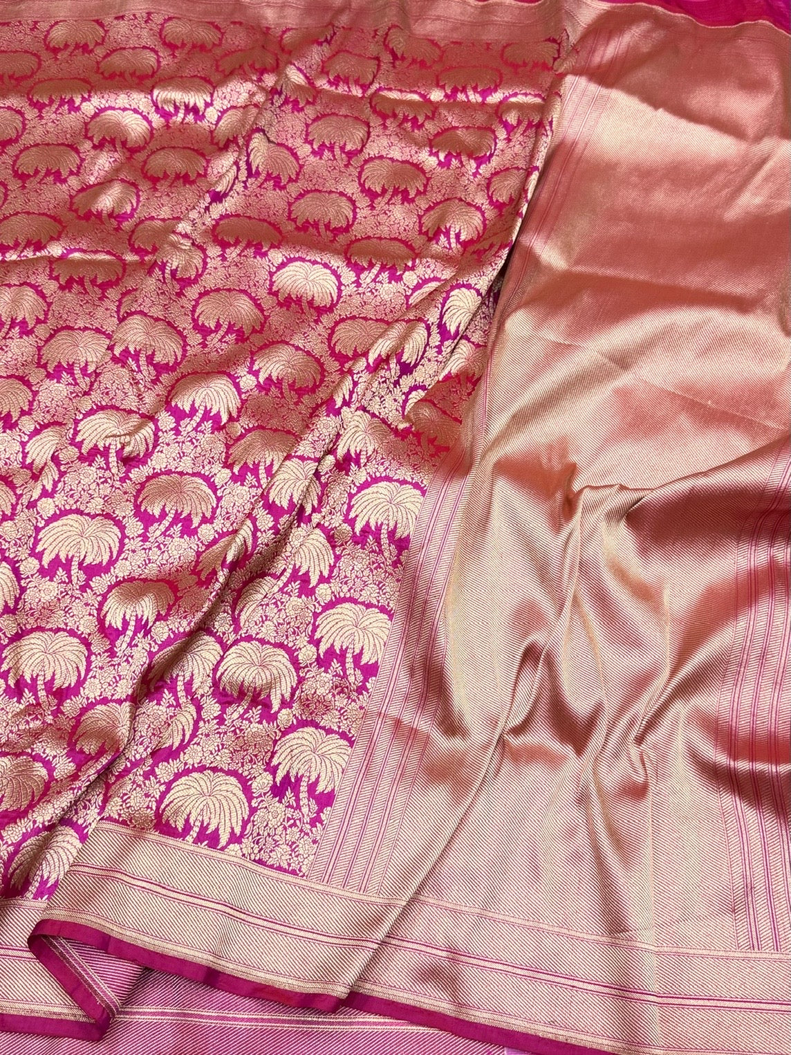 Rani Pink Banarasi Pure Silk Brocade Saree – Luxurious Katan Silk with Intricate Brocade Weave