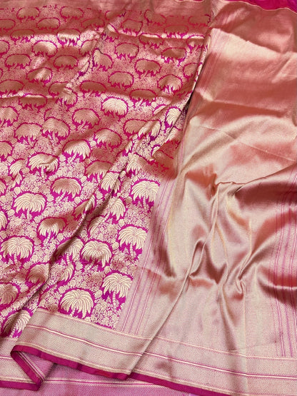 Rani Pink Banarasi Pure Silk Brocade Saree