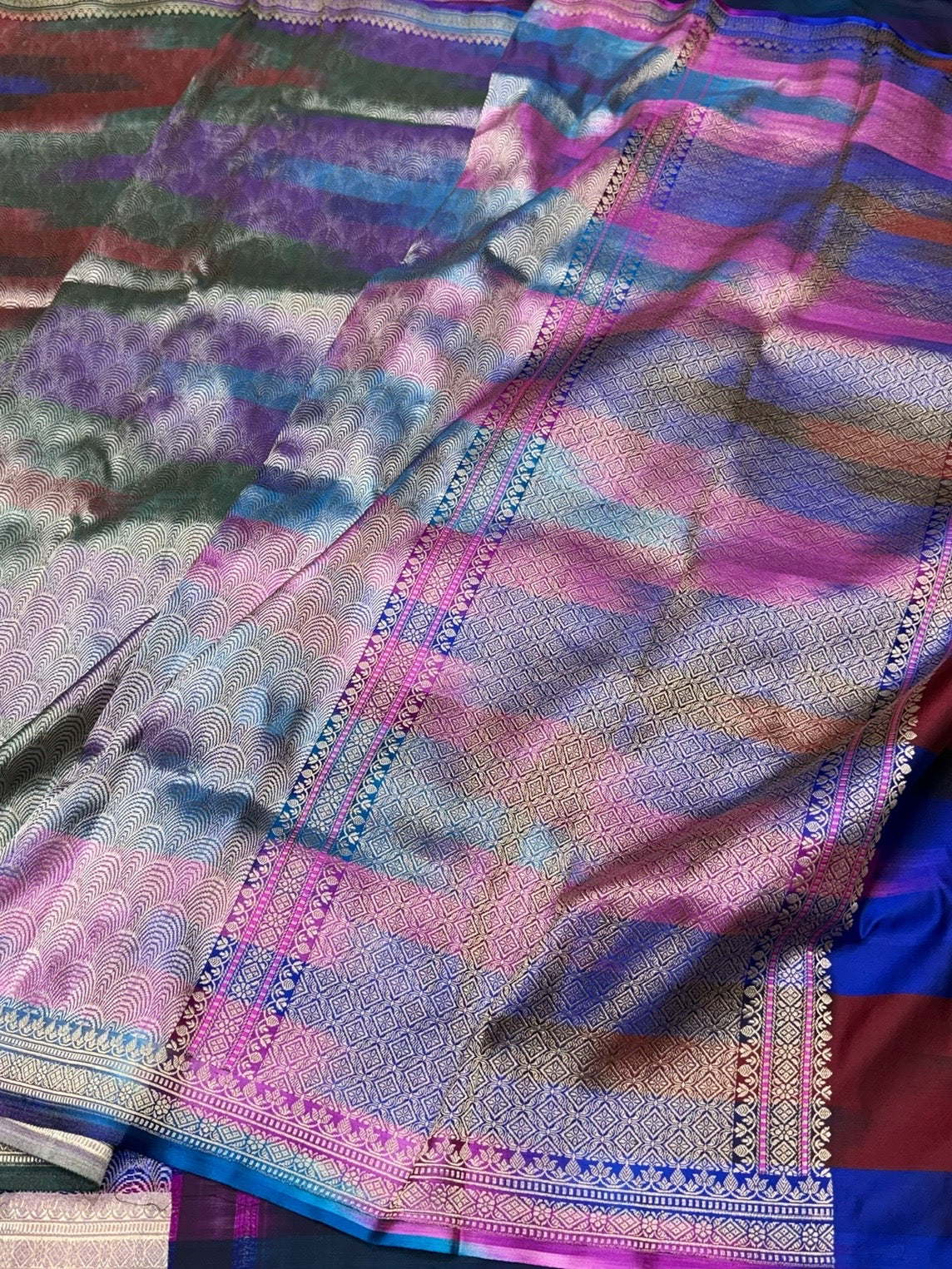 Rainbow Handwoven Pure Banarasi Satin Silk Saree