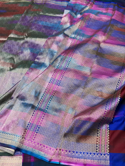 Rainbow Handwoven Pure Banarasi Satin Silk Saree