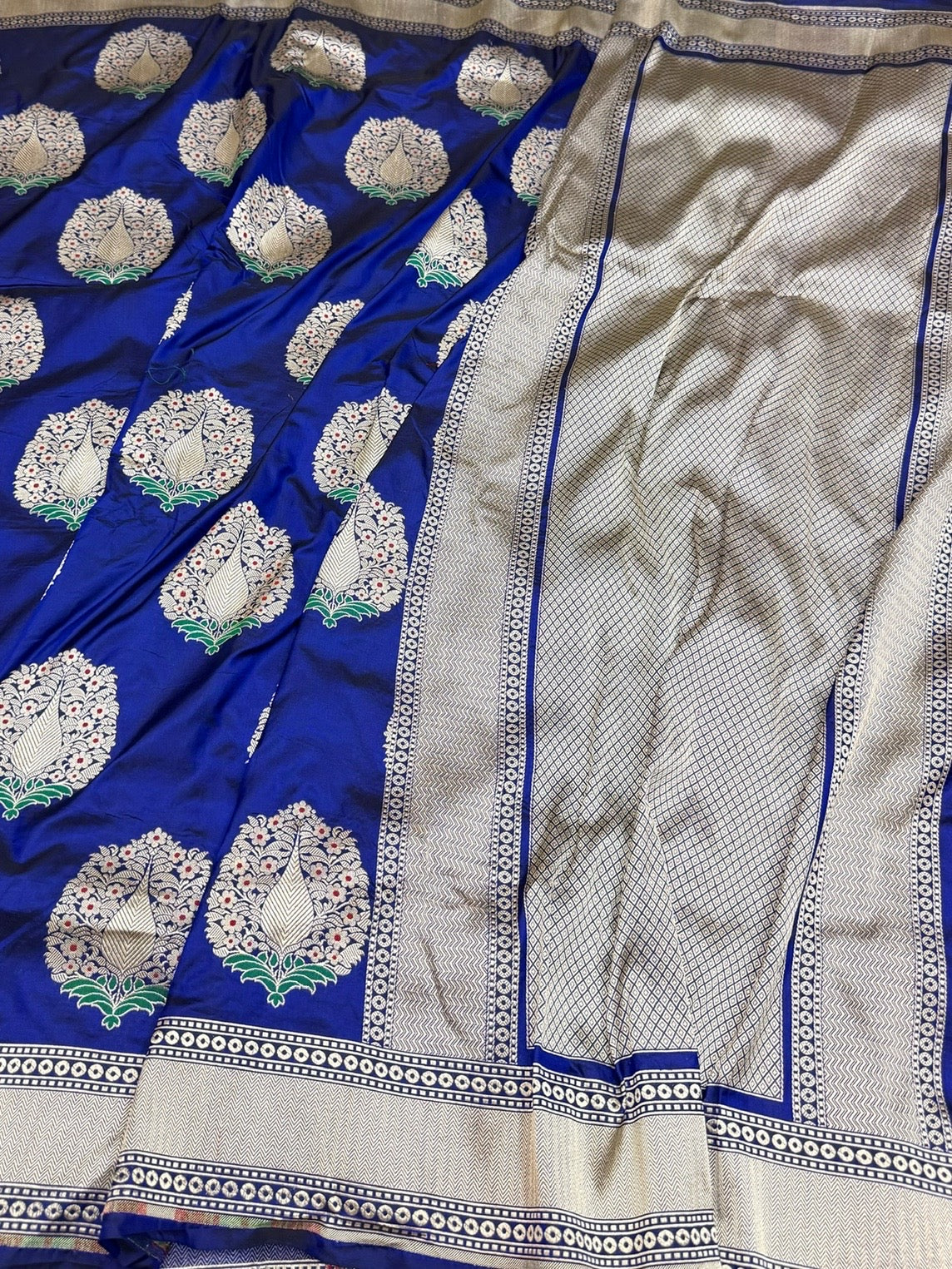Royal Blue Banarasi Tilfi Minakari Pure Katan Silk Saree Pure Silk