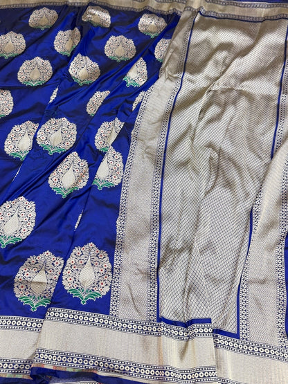 Royal Blue Banarasi Tilfi Minakari Pure Katan Silk Saree Pure Silk