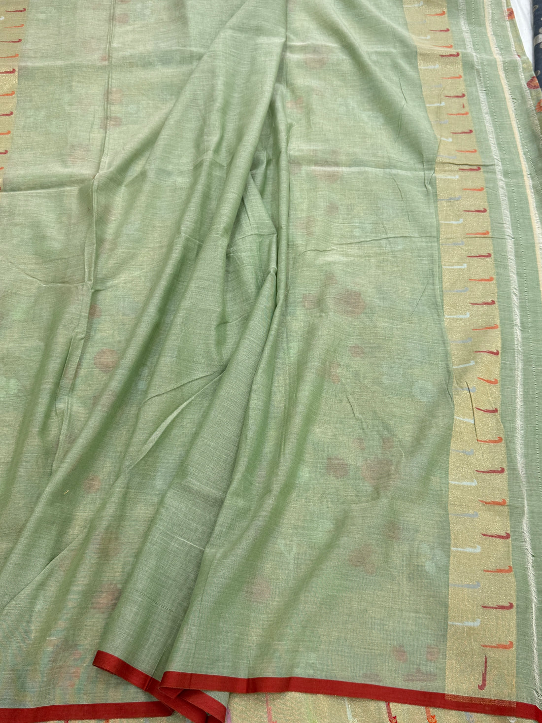 Sage Green Pure Muslin Cotton Jamdani Silk Saree