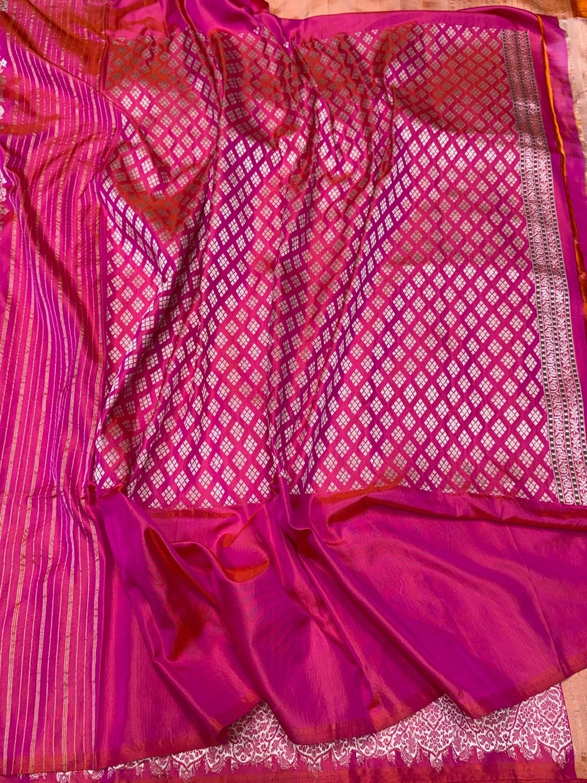 Peach Handwoven Pure Banarasi Ektara Silk Saree – Luxury Kadwa Weave