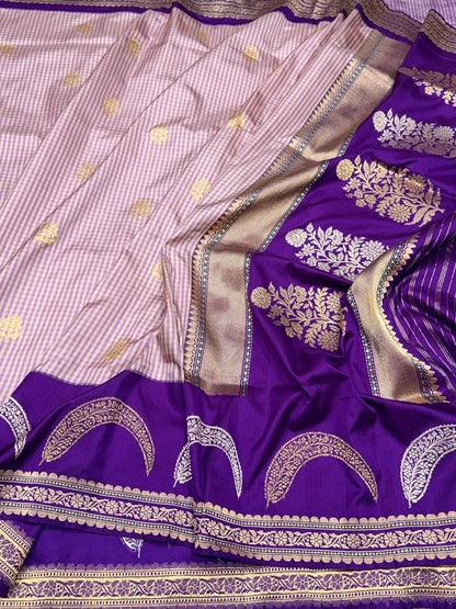 Purple Handwoven Pure Banarasi Ektara Silk Saree – Luxury Kadwa Weave