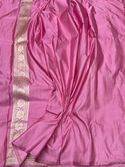 Baby Pink Handwoven Vintage Pure Banarasi Satin Silk Saree