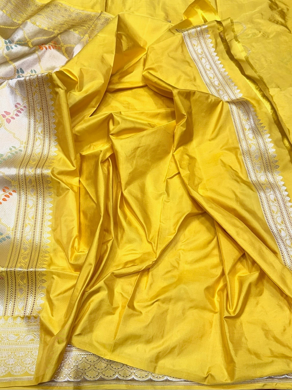 Yellow Handwoven Pure Banarasi Katan Silk Saree – Authentic Kadwa Weave from Banaras