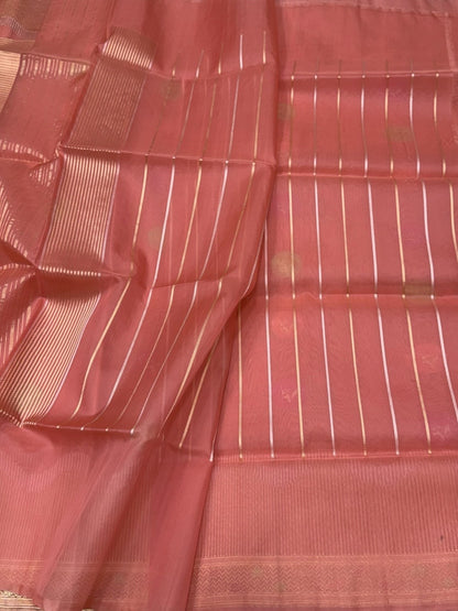 Peach Handwoven Pure Organza Silk Saree
