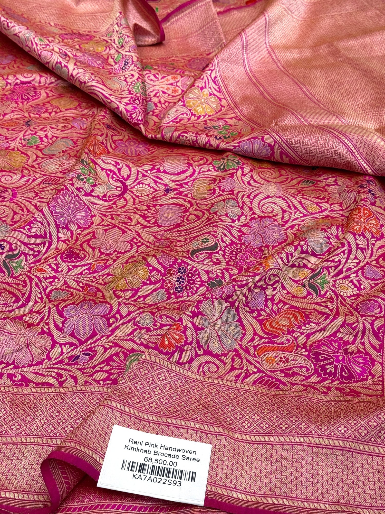 Rani Pink Handwoven Kimkhab Pure Katan Silk Brocade Saree
