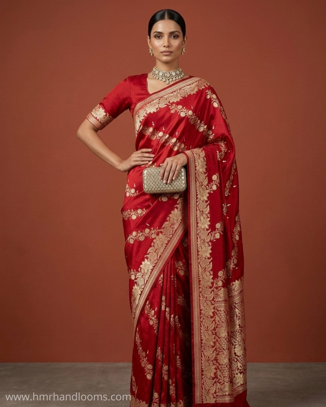 Red Handwoven Pure Mashru Banarasi Satin Silk Saree