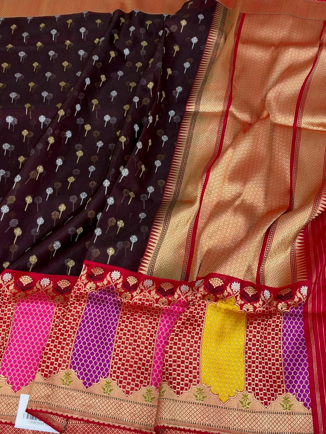 Wine Handwoven Pure Banarasi Organza Silk Saree