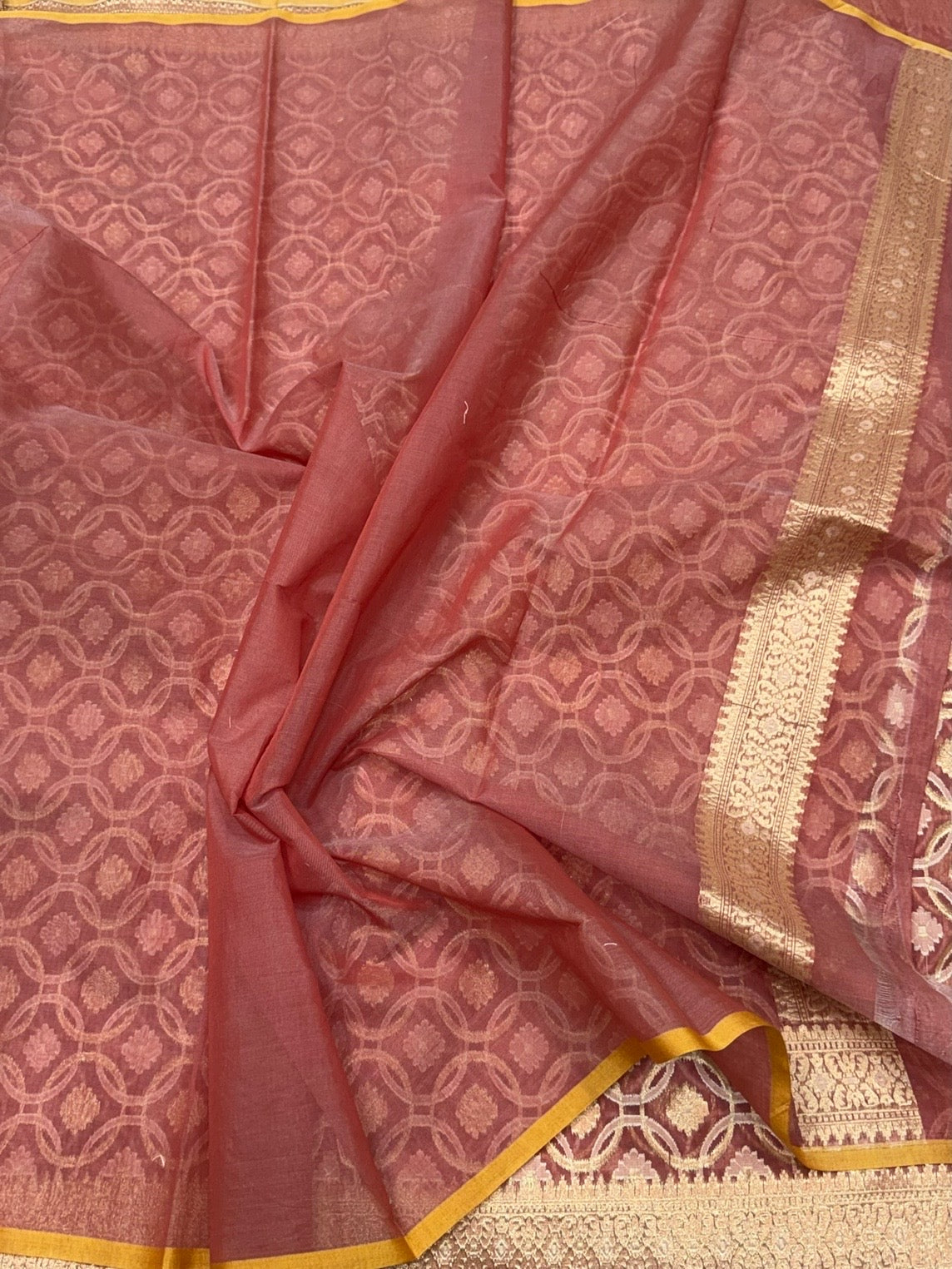 Peach Banarasi Pure Kora Cotton Saree