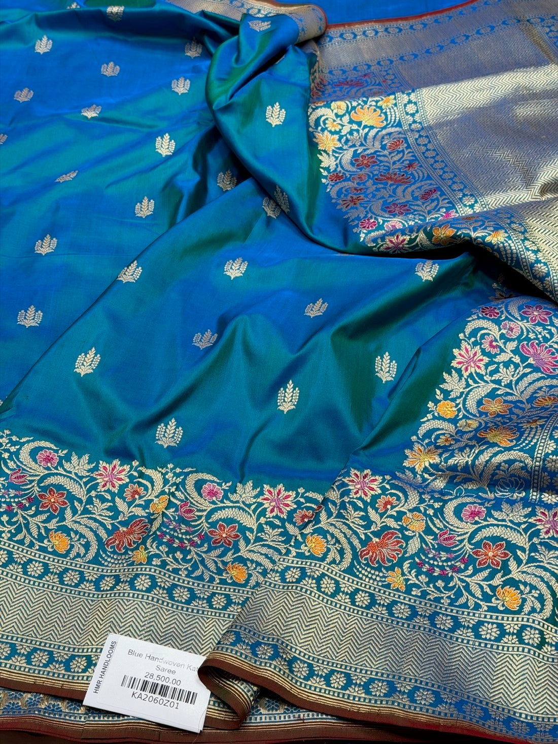 Peacock Blue Handwoven Pure Banarasi Katan Silk Saree