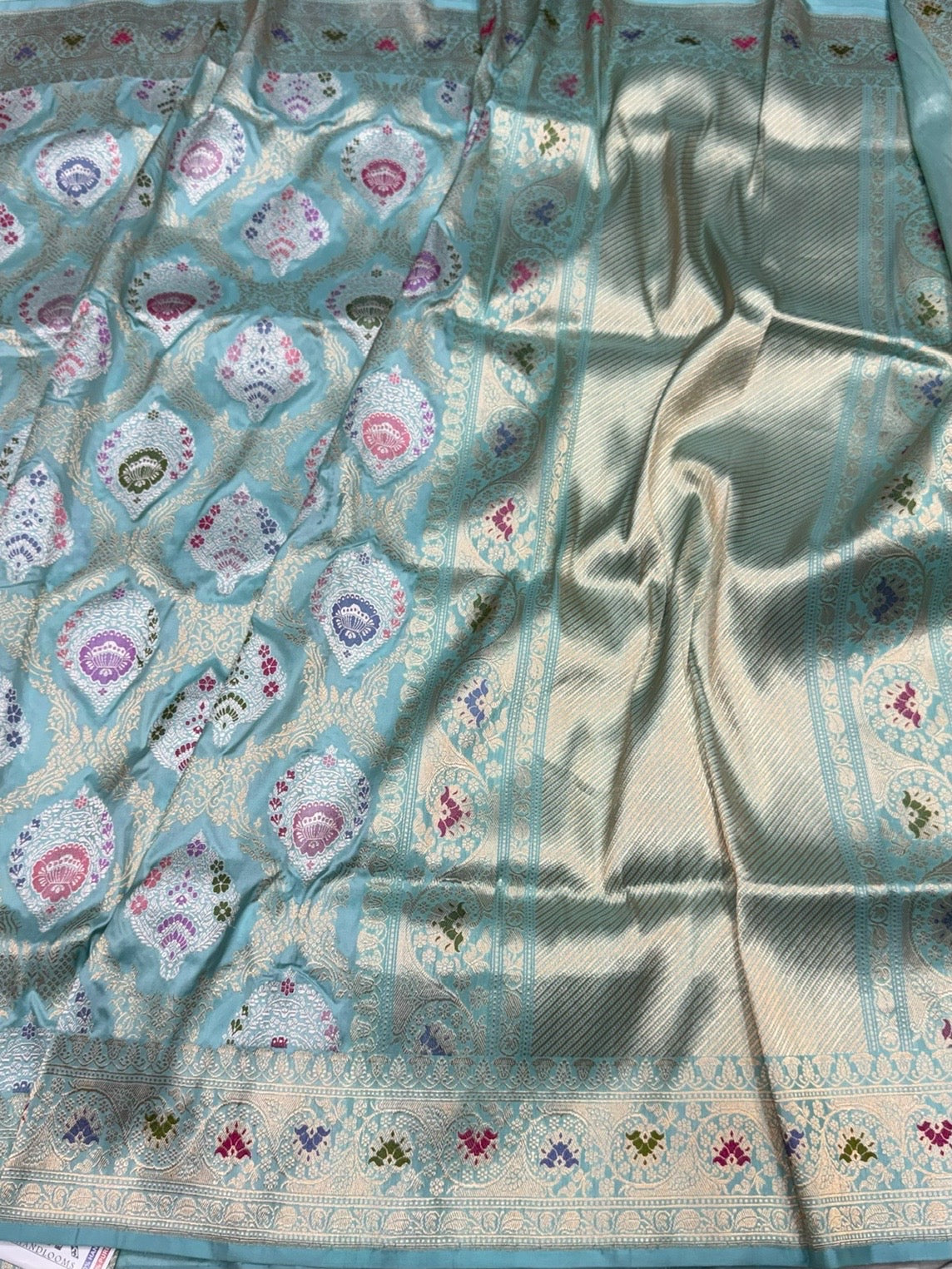 Sky Blue Handwoven Pure Banarasi Silk Saree in Kadwa Weave