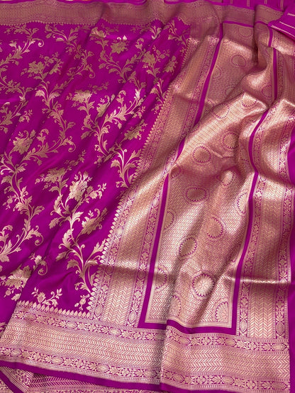 Magenta Pink Banarasi Pure Katan Silk Saree