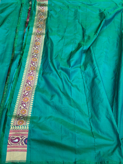 Green Banarasi Minakari Pure Silk Brocade Saree | 100% Pure Katan Silk with Intricate Brocade Design