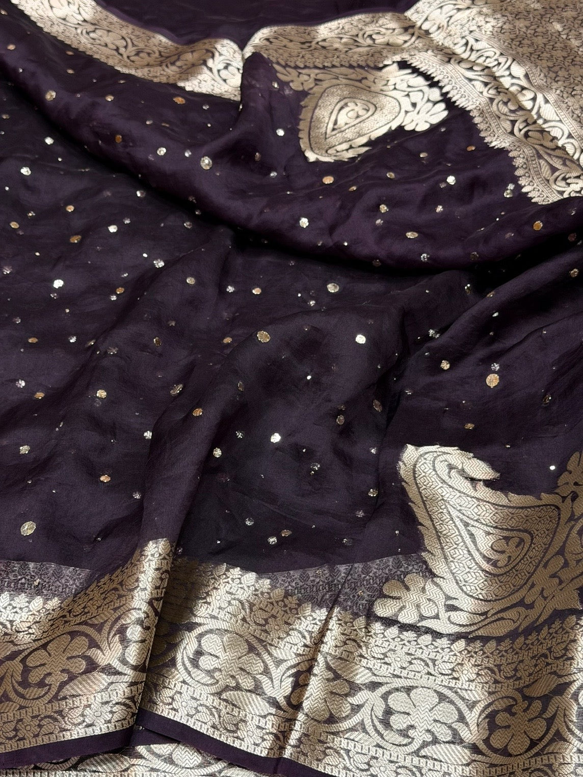 Wine Pure Banarasi Organza Silk Saree