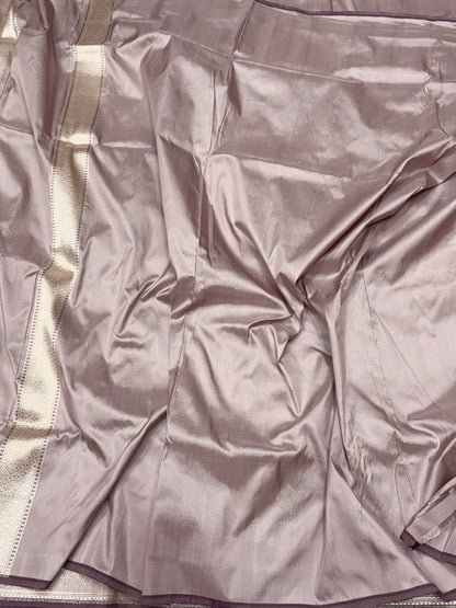 Mauve Handwoven Pure Banarasi Satin Silk Brocade Saree – Luxury Brocade Work