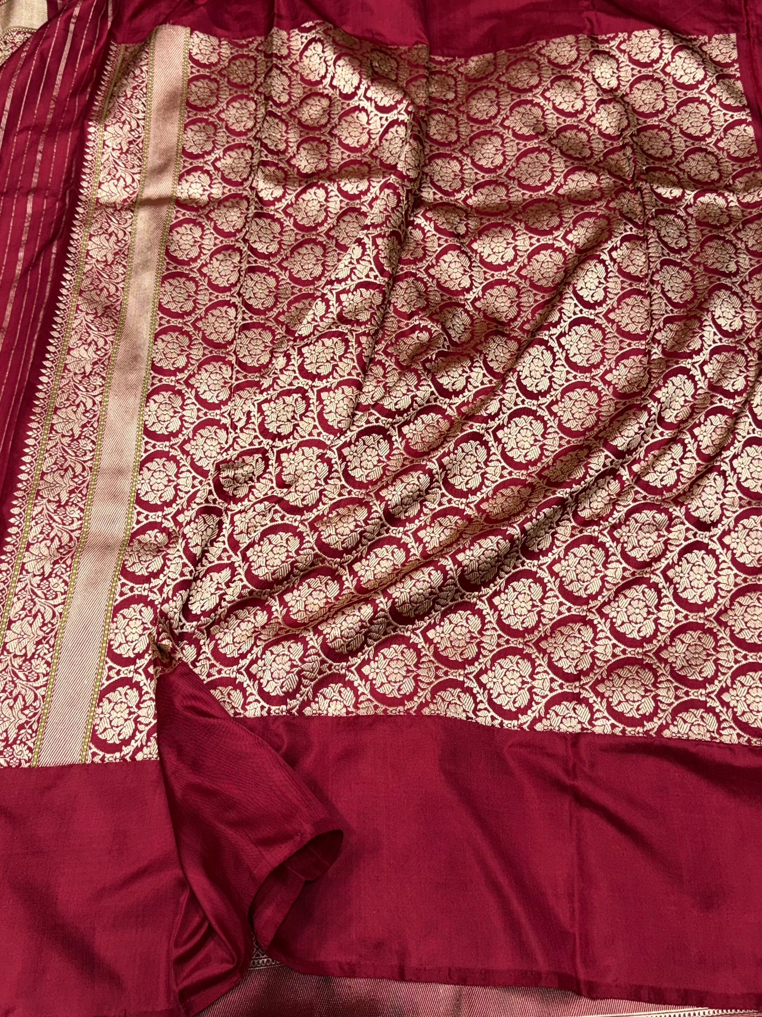 Beige Pure Banarasi Katan Ektara Silk Saree – Handwoven Kadwa Booti