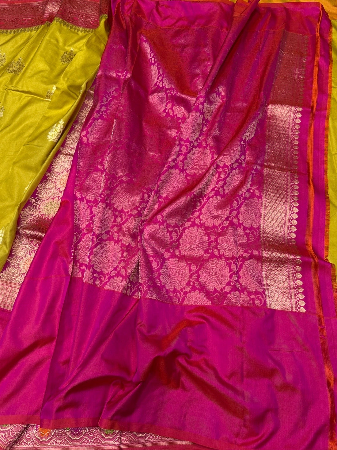 Mehndi Yellow Handwoven Pure Banarasi Ektara Silk Saree
