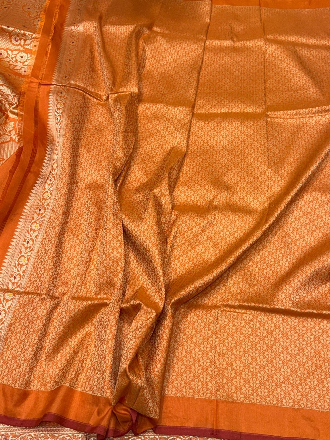 Orange Handwoven Pure Banarasi Katan Silk Saree
