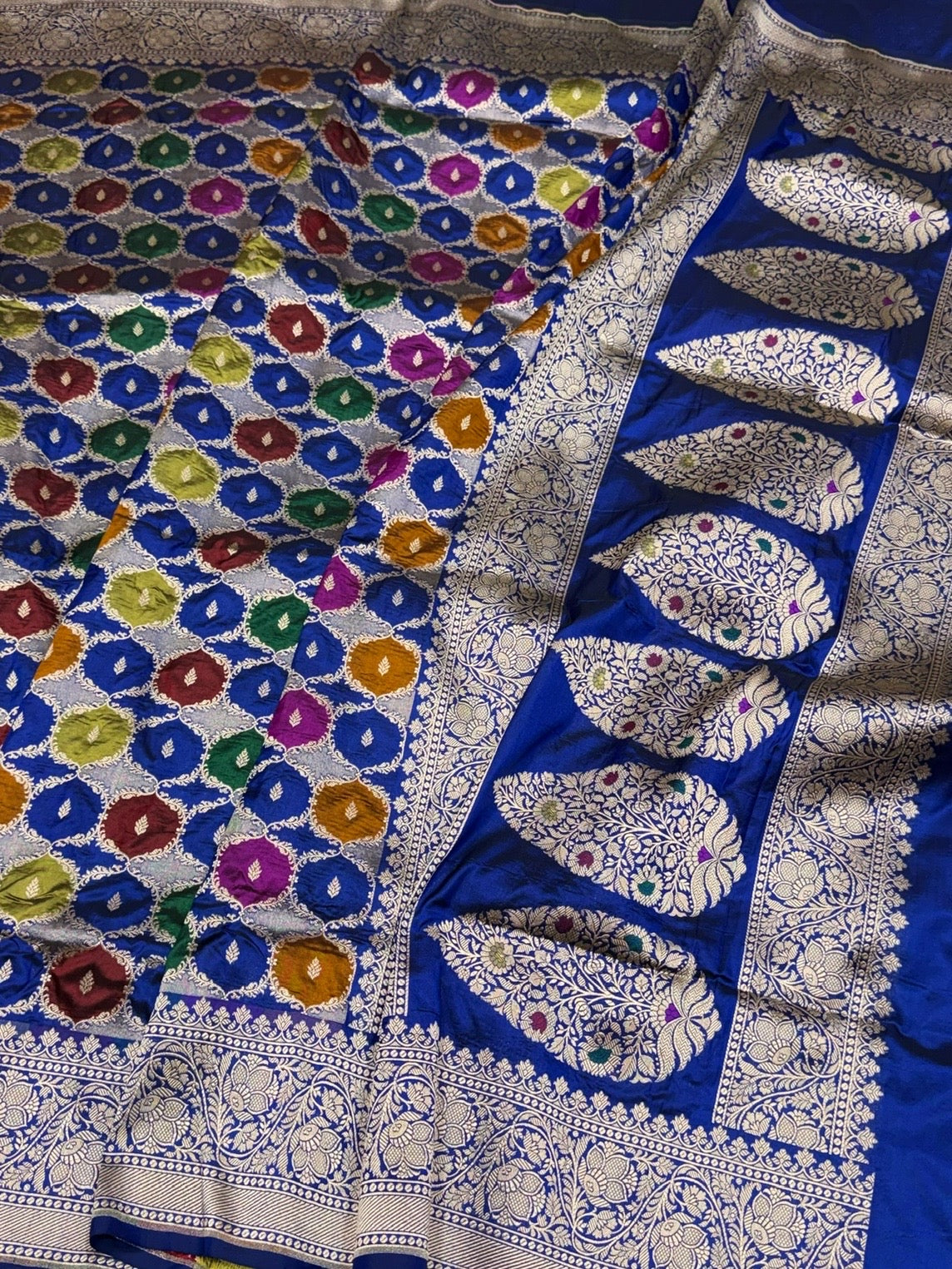Multicolour Banarasi Pure Silk Saree – Cutwork Weave in 100% Pure Katan Silk