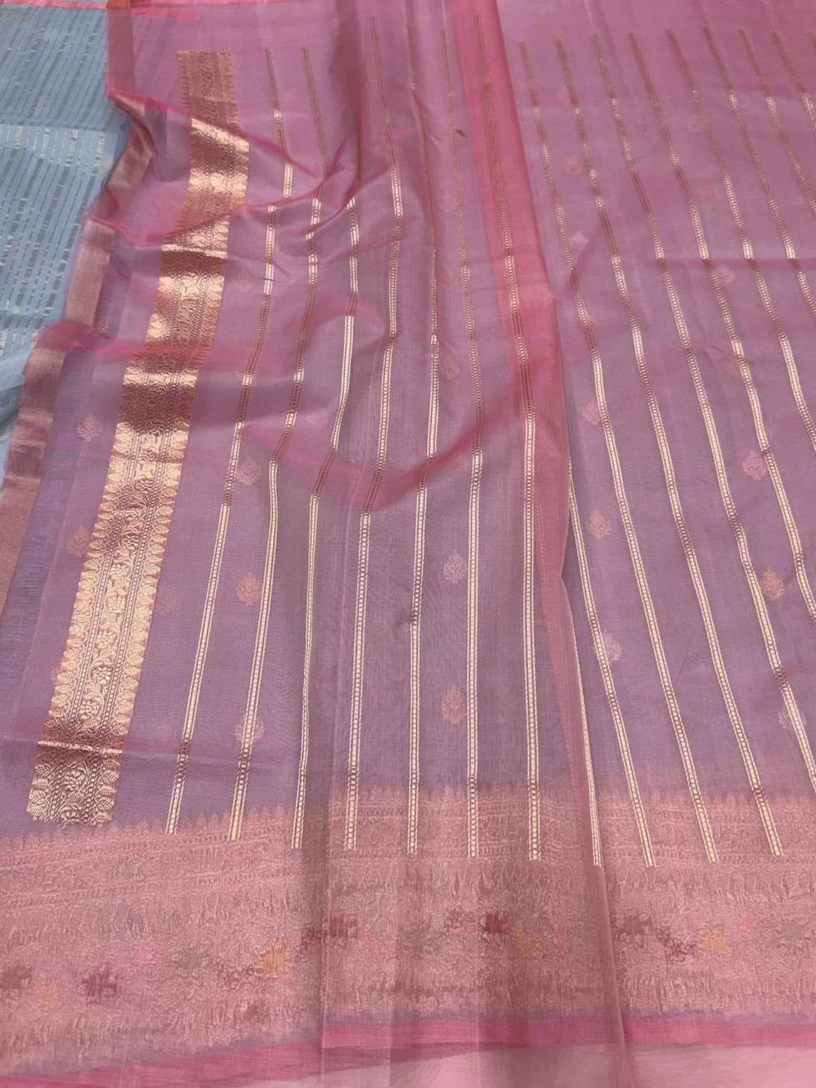 Bluish Grey Handwoven Pure Organza Silk Saree