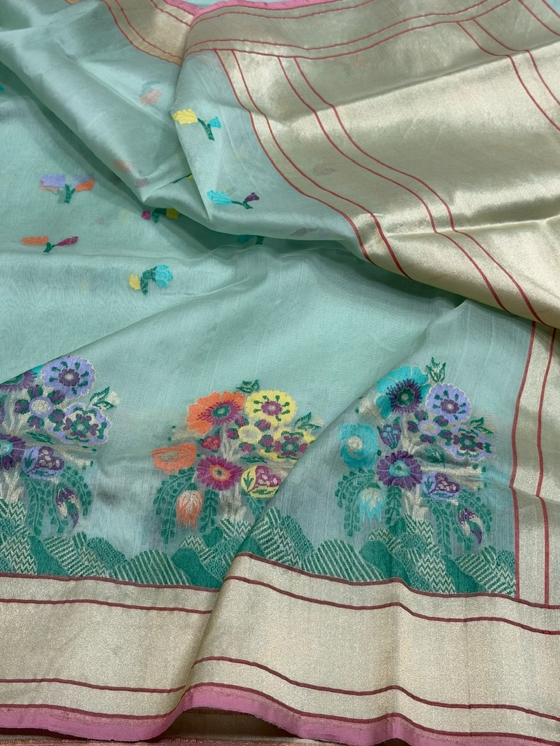 Sea Green Handwoven Pure Banarasi Organza Silk Saree