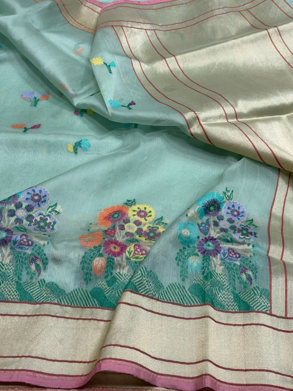 Sea Green Handwoven Pure Banarasi Organza Silk Saree