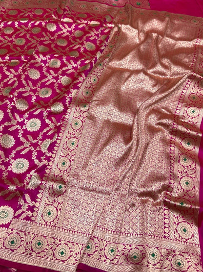 Rani Pink Banarasi Minakari Pure Katan Silk Saree Pure Silk
