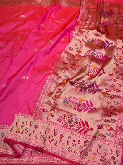 Orangish Pink Handwoven Pure Banarasi Silk Saree