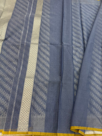 Ash Grey Banarasi Pure Cotton Saree