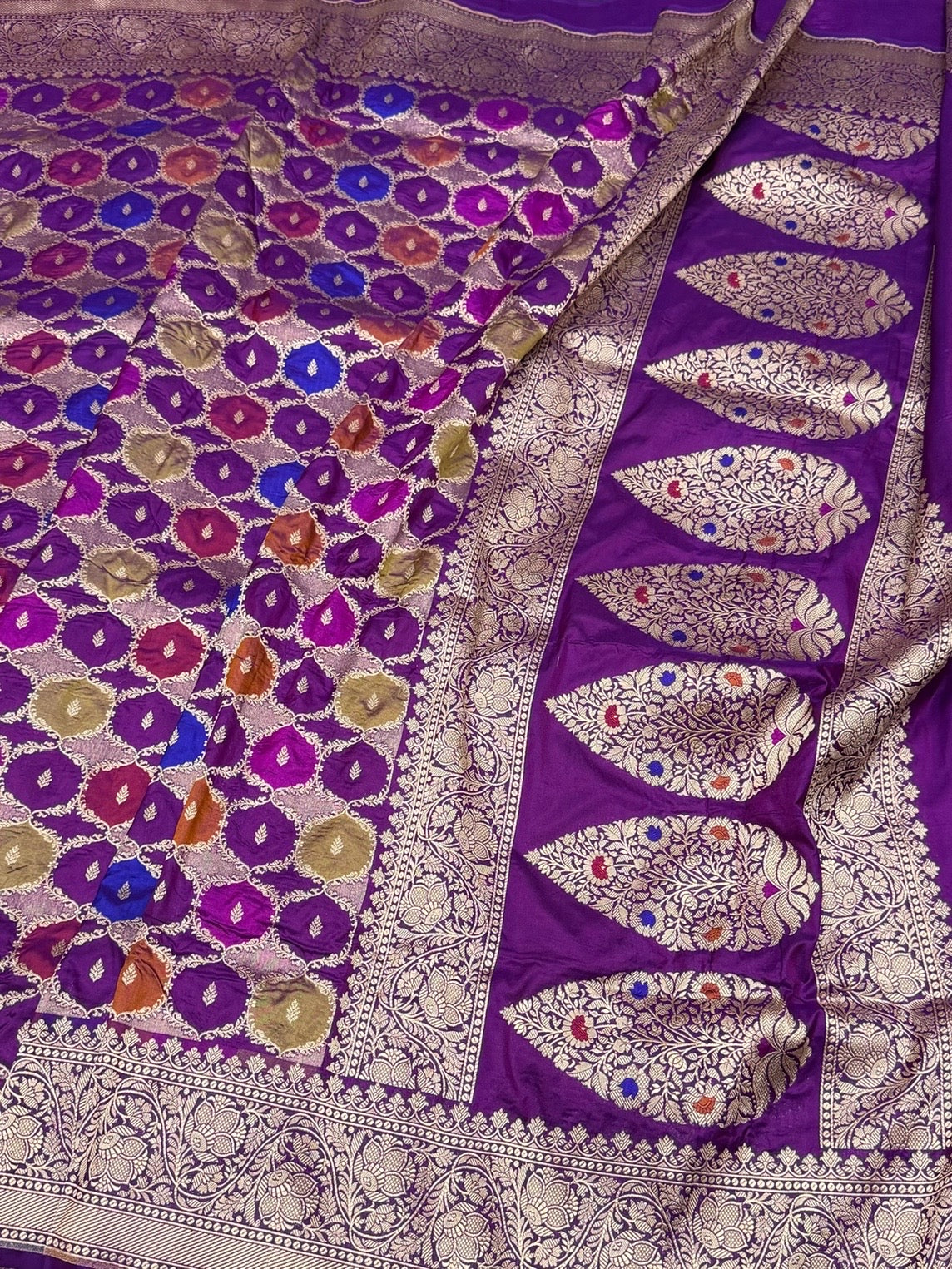 Multicolour Banarasi Pure Silk Saree – Cutwork Weave in 100% Pure Katan Silk