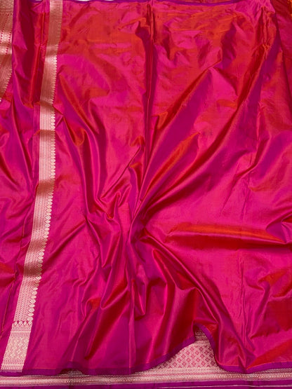 Rani Pink Handwoven Pure Banarasi Silk Brocade Saree