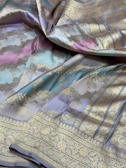 Lilac Grey Handwoven Pure Banarasi Rangkaat Silk Saree