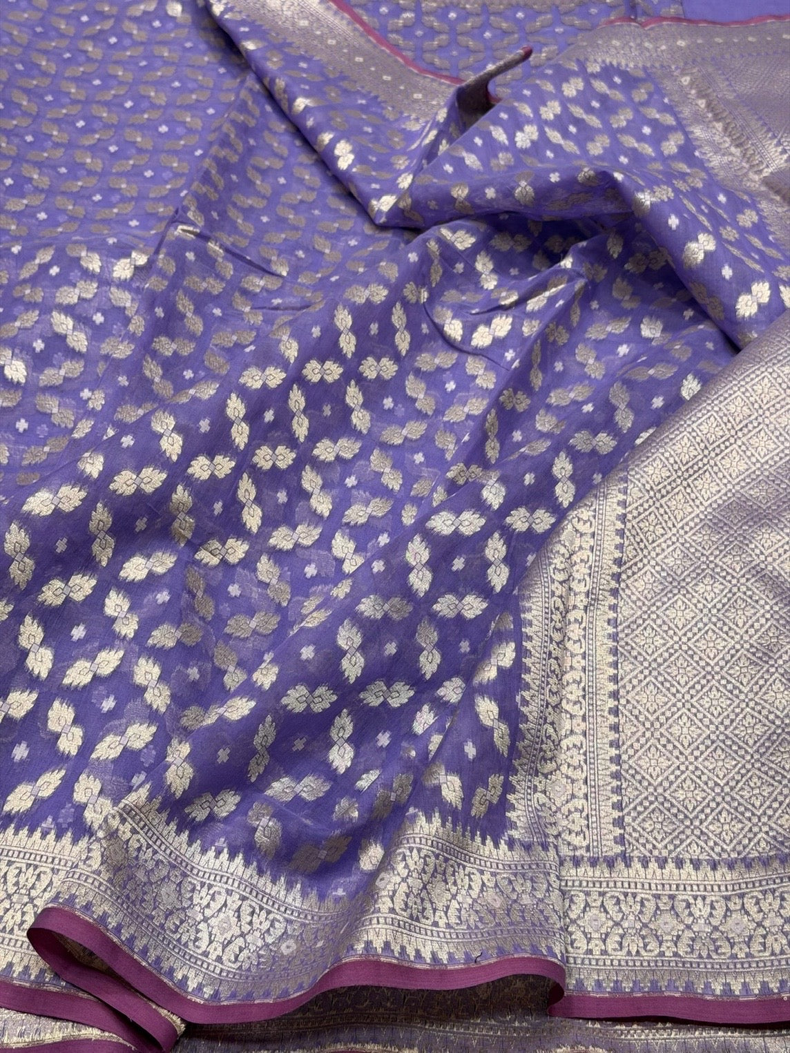 Lavender Banarasi Pure Kora Cotton Saree
