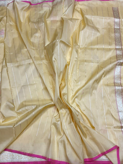 Lemon Yellow Handwoven Pure Banarasi Silk Saree
