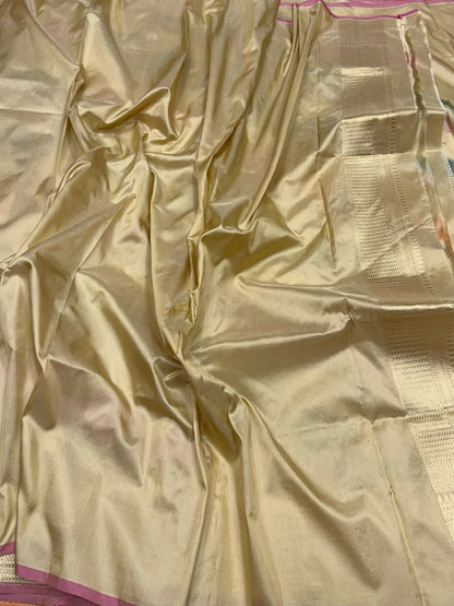 Beige Handwoven Pure Banarasi Silk Saree