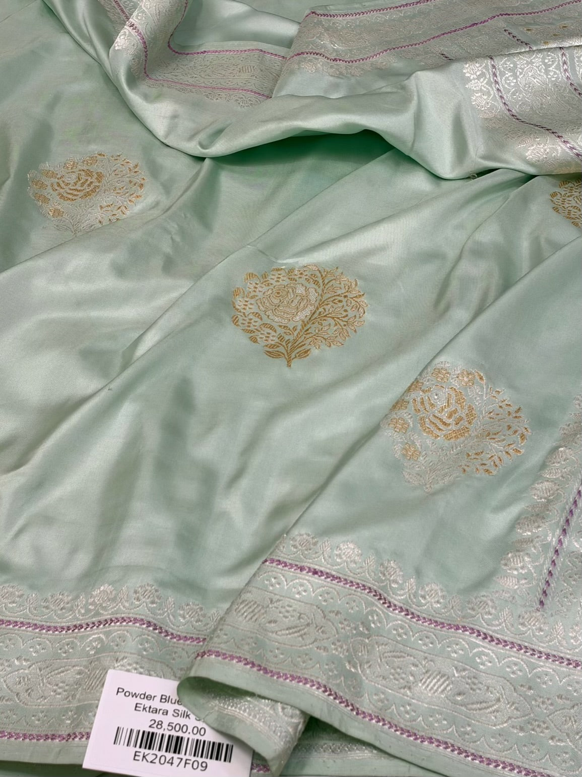 Powder Blue Handwoven Pure Banarasi Ektara Silk Saree