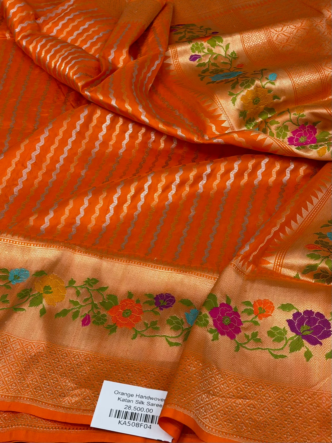 Orange  Handwoven Pure Katan Silk Banarasi Saree