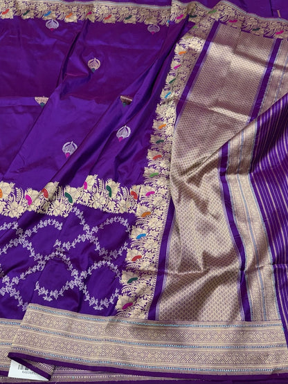 Purple Handwoven Pure Banarasi Silk Saree